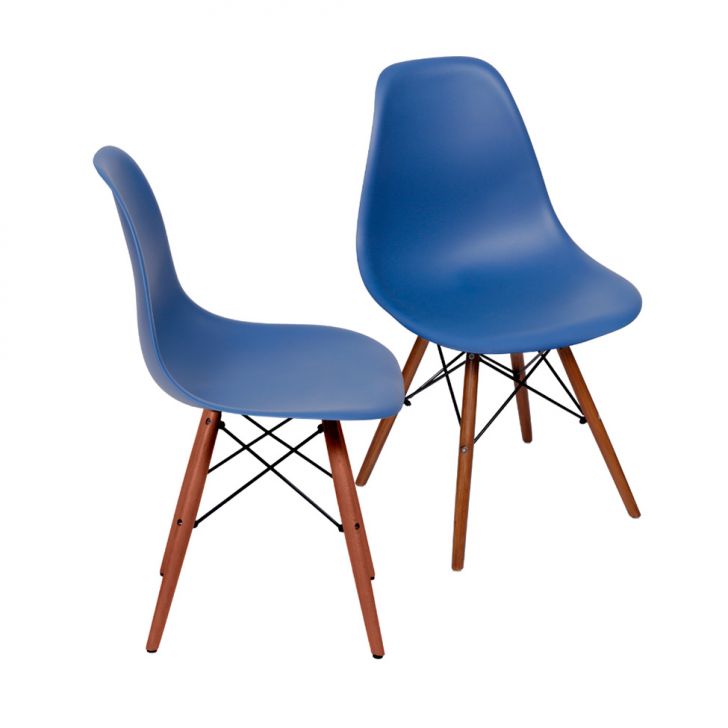 Conjunto com 2 Cadeiras DKR Eames Azul Marinho e Madeira
