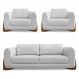 Kit 2 Poltronas e Sofá Living 2 Lugares 1,80m Lottus Linho Cinza Pés Castanho - Pallazio