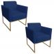 Kit 2 Poltronas Decorativas Base Industrial Dourada Maressa S04 Suede Azul Marinho - Ibiza