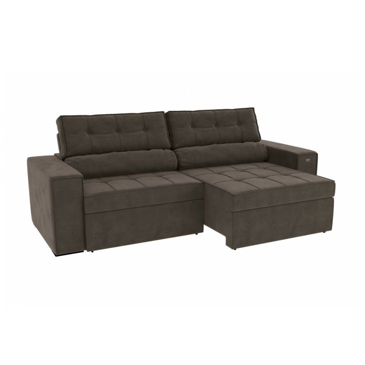 Image of Sofá 4 Lugares Retrátil E Reclinável Lanus Veludo Chumbo Escuro PLA-KA161UP26KGJMOB
