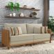 Sofá Living Montecarlo 3 Lugares Bipartido 232cm Pés em Madeira Veludo/PU Bege/Caramelo G33 - Gran Belo