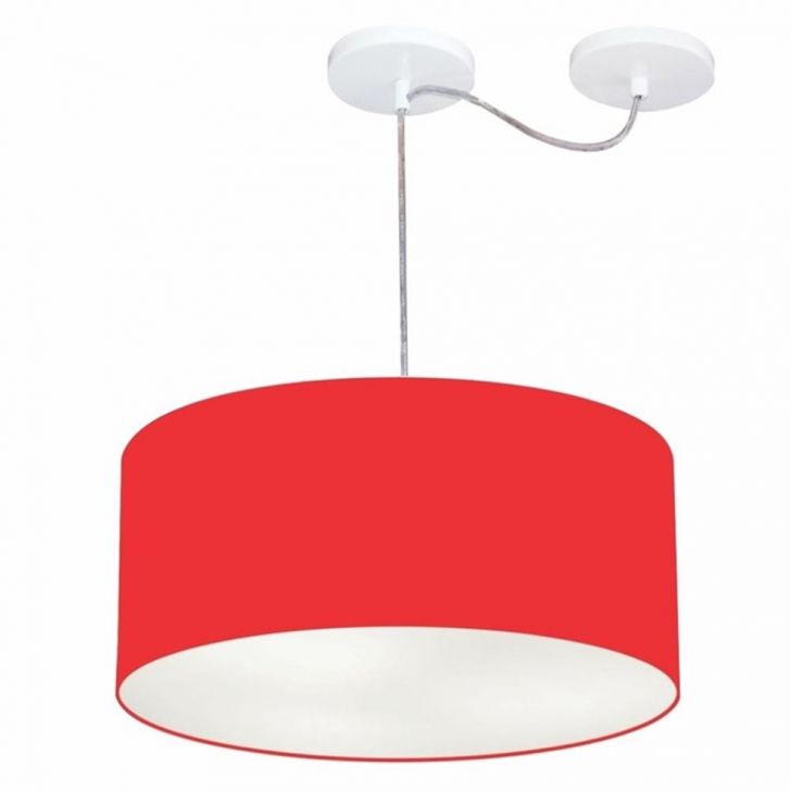 Pendente Cilíndrico Com Desvio Md-4147 Cúpula em Tecido 50x25cm Vermelho - Bivolt