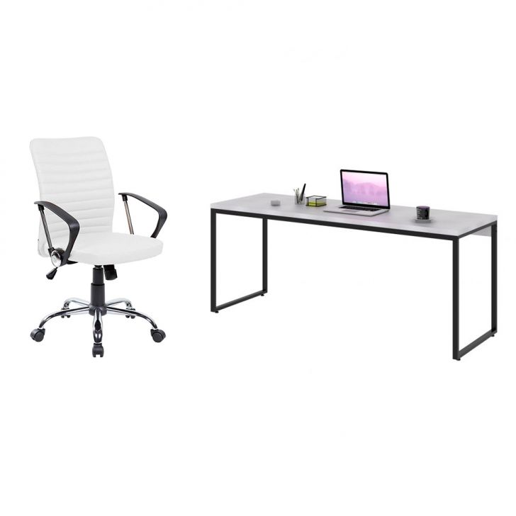 Conjunto de Mesa Studio Preta 180 cm com Cadeira de Escritório Diretor Giratória Oslo Branca