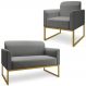 Conjunto Namoradeira e Poltrona Decorativa Isabella Base Industrial Linho Grafite/Dourado G19 - Gran Belo