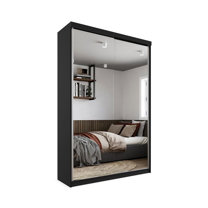 Gaurda-roupa Solteiro Com 2 Espelhos Geneve 100% Mdf 2 Portas 2 Gavetas Preto