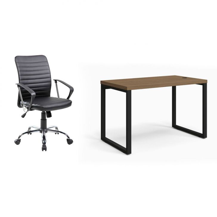 Conjunto de Mesa Munique Carvalho 120 cm com Cadeira de Escritório Diretor Giratória Oslo Preta