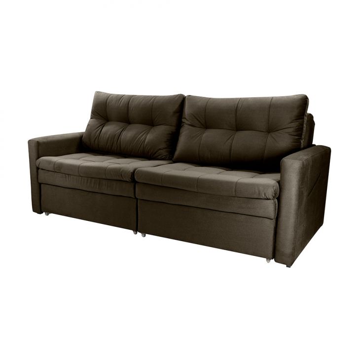 Image of Sofá 3 Lugares Sem Caixa Retrátil E Reclinável Nayla Veludo Marrom 220 Cm PLA-MO895UP16OIHMOB
