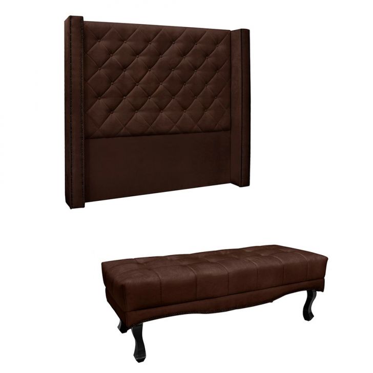 Conjunto de Cabeceira King com Recamier Vicenza Suede Café