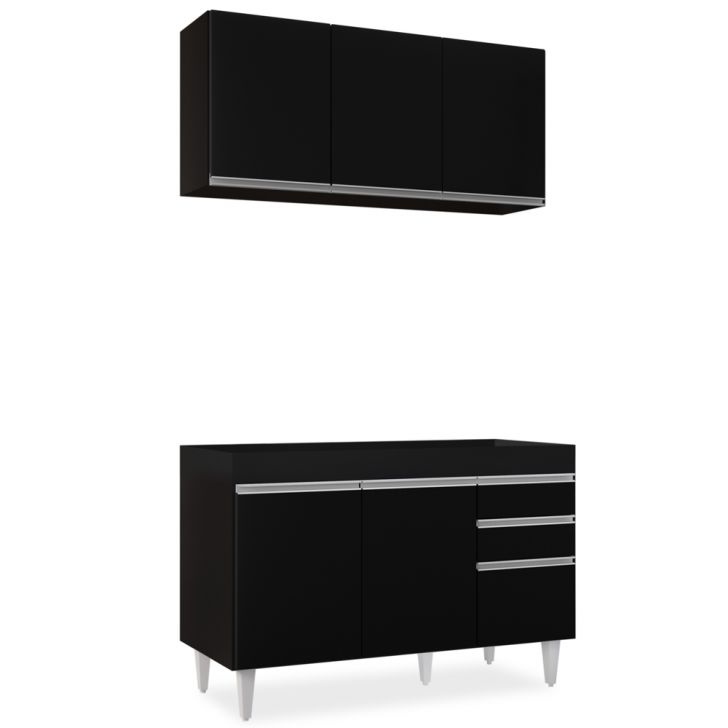 Armário Aéreo Virgínia e Balcão Para Pia 120cm Michigan Preto - Lumil