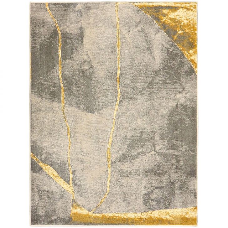 Tapete Perfeita Ouro Retangular Veludo (150x200) Cinza e Dourado