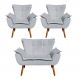 Kit Namoradeira 2 Lugares e 2 Poltronas Decorativas Pés Palito Opla Suede Cinza - Ibiza