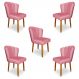 Kit 5 Cadeiras de Jantar Pétala Estofada Pés Palito Veludo Rosa - Montanaris Decor