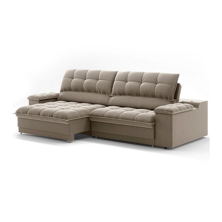Image of Sofá 3 Lugares Retrátil E Reclinável Helen Com Usb E Porta-copos Veludo Fendi 230 Cm PLA-MO895UP16LNRMOB