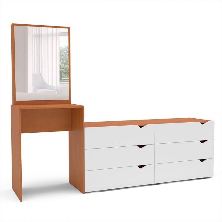 Cômoda com Espelho Porto 6 Gavetas Freijó e Branca