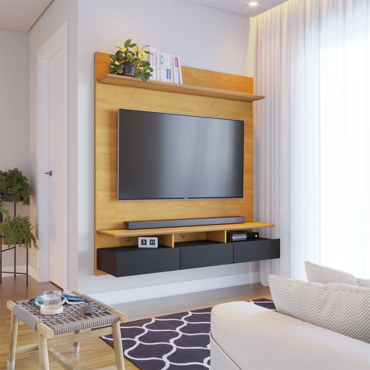 Painel para TV até 60 Polegadas Studio 3 Gavetas Nature e Preto