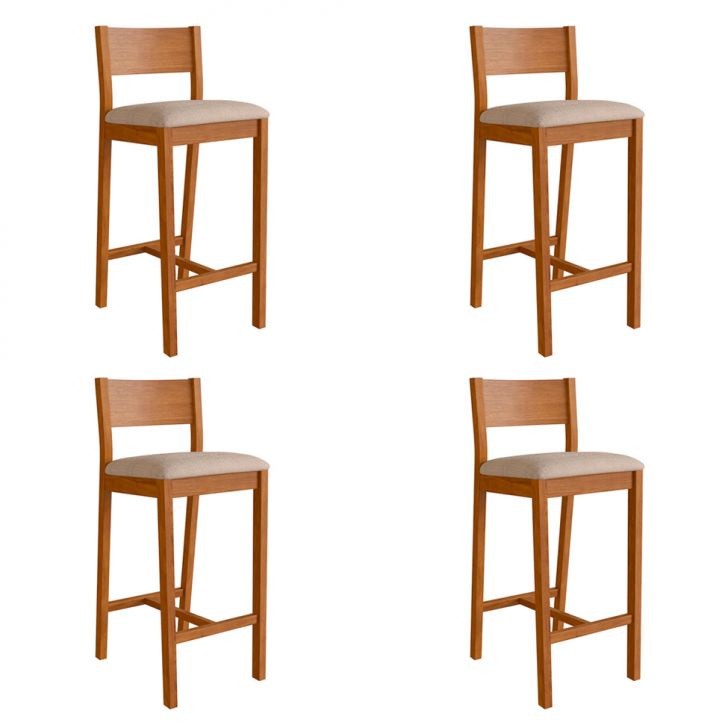 Conjunto com 4 Banquetas Manu Algodão Bege e Nogueira