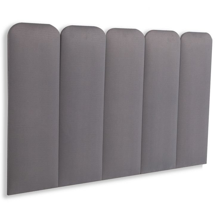 Cabeceira Solteiro Estofada Para Cama Box Kit 5 Placas Adesivas - Modelo Arredondada Suede Cinza