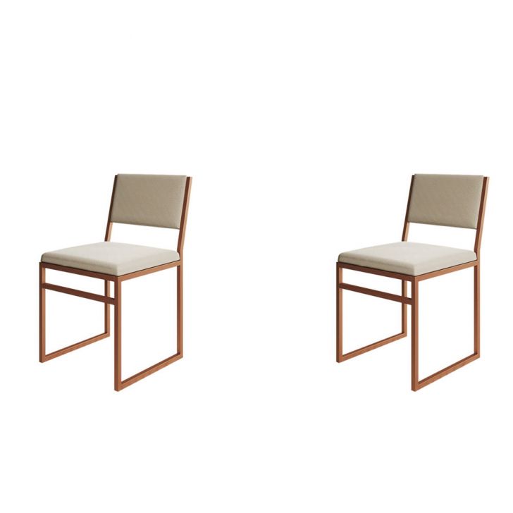 Conjunto Com 2 Cadeiras Isa Veludo Bege E Cobre