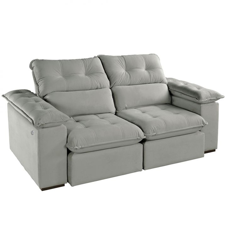 Image of Sofá 3 Lugares Retrátil E Reclinável Jobi Com Usb Veludo Cinza Prateado 194 Cm PLA-ES745UP16XBZMOB