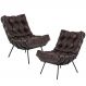 Kit 02 Poltronas Decorativas Sala de Estar Costela Preto L04 Couro Marrom Café - Lyam Decor