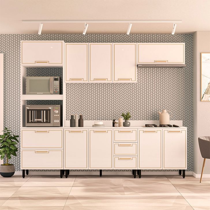 Image of Cozinha Completa Com Tampo Amara 10 Portas 4 Gavetas Branca PLA-MO895CL16PRJMOB