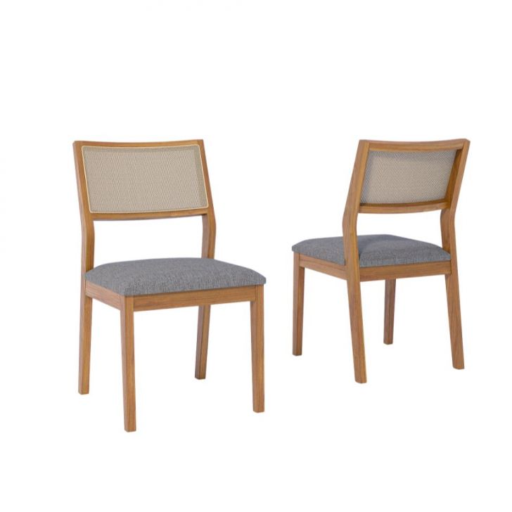 Conjunto com 2 Cadeiras Oiti Linho Grafite e Madeira