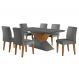 Conjunto de Mesa de Jantar Retangular com Tampo de Vidro Turmalina e 6 Cadeiras Grécia Linho Grafite e Imbuia