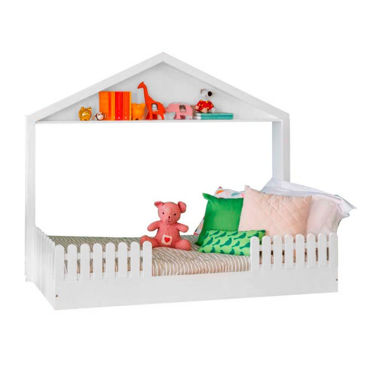 Cama Infantil Montessoriana Brooke com Cercado Branco