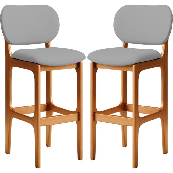 Kit 02 Banquetas Alta Para Cozinha Madeira Fixa Betta L02 Imbuia Facto Cinza - Lyam Decor