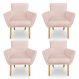 Kit 4 Poltronas Decorativa Leticia Suede Rosa Bebê Pés Palito Castanho - Pallazio