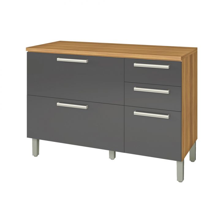 Balcão de Cozinha Burguesa Premium com Tampo 2 Portas 3 Gavetas Freijó e Grafite