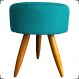 Puff Decorativo Para Sala Quarto Penteadeira Redondo Suede Azul Turquesa Pés Palito