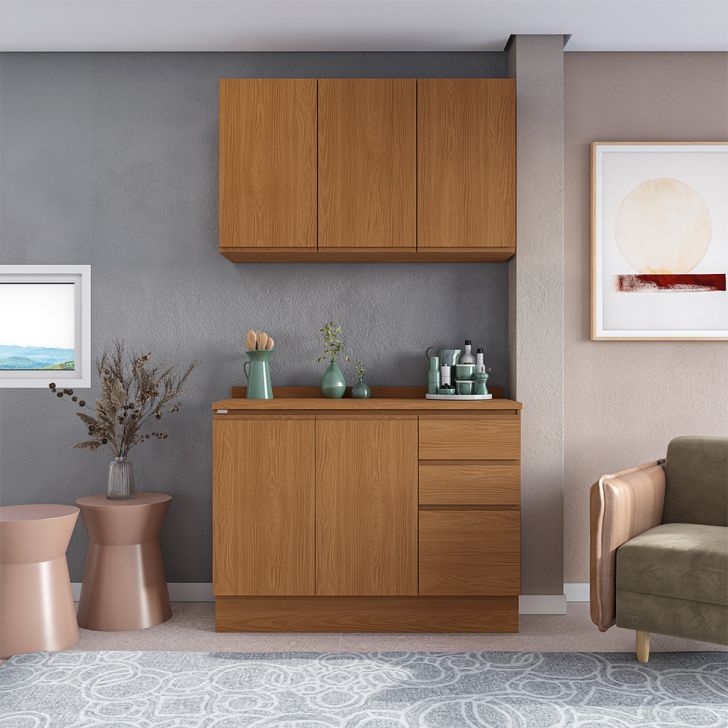 Cozinha Compacta Valence 5 Portas 3 Gavetas Canela