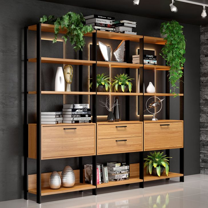 Estante Dijon 2 PT 2 GV Freijó e Preta 216 cm