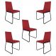 Kit 5 Cadeiras de Jantar Estofada Lille Base Preta Veludo Vermelho - Montanaris Decor