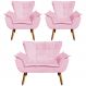 Conjunto 2 Poltronas e 1 Namoradeira Pés Palito Charger Suede Rosa G19 - Gran Belo