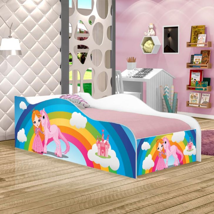 Mini Cama Fun Princesa Unicórnio Arco Íris Infantil Com Colchão