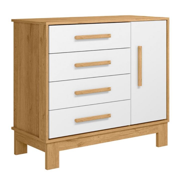 Cômoda Sapateira 1 Porta 4 Gavetas Luar Freijo Toq/Branco Acetinado