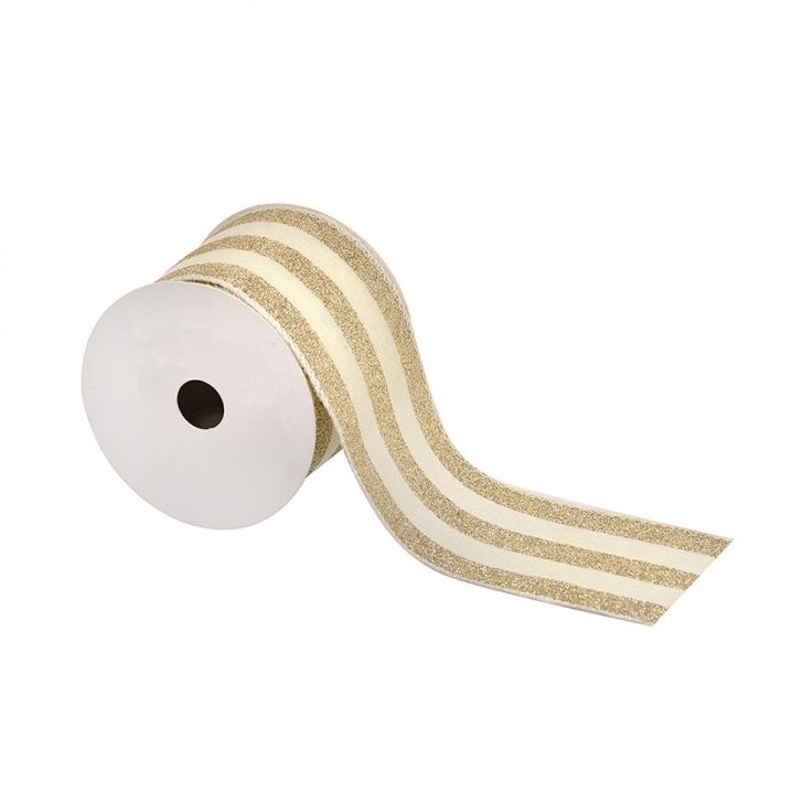 Fita Natalina Espressione Listrada Dourada e Creme