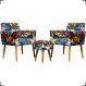 Kit 2 Poltronas Decorativas Para Sala Nina + Puff Estampa Romero Brito Pé Castanho - Clique E Decore