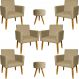 Kit 6 Poltronas Decorativas Para Sala, Recepção Nina + 2 Puff Redondo Suede Nude Pé Castanho - Clique E Decore