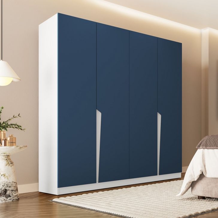 Guarda-roupa Casal Porto 4 Portas 4 Gavetas Branco E Azul