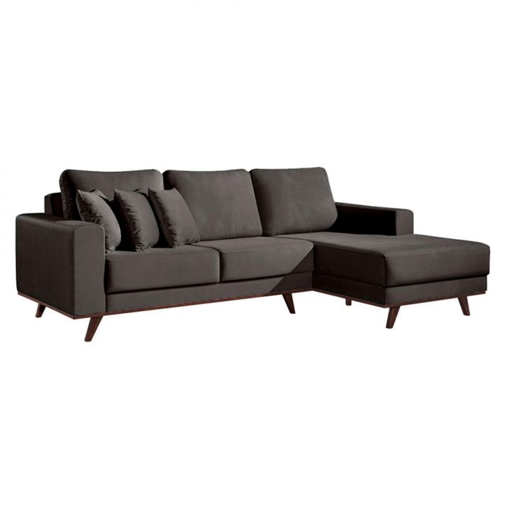 Sofá 3 Lugares Lombok Com Chaise Direito Veludo Grafite