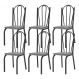 Kit 06 Cadeiras Tubular Preto Fosco 121 Assento Platina