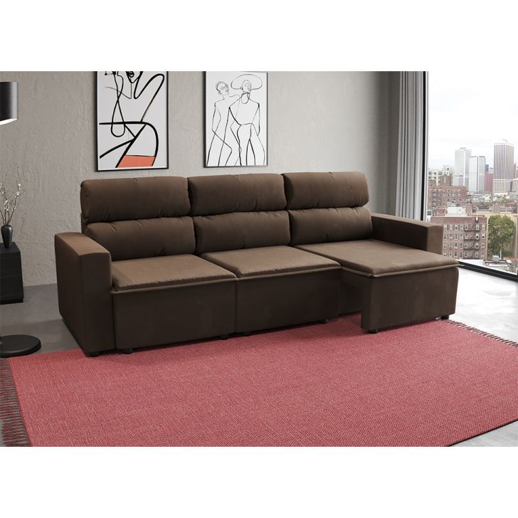 Sofá 3 Lugares Retrátil E Reclinável Hanôver Ii Suede Marrom 210 Cm