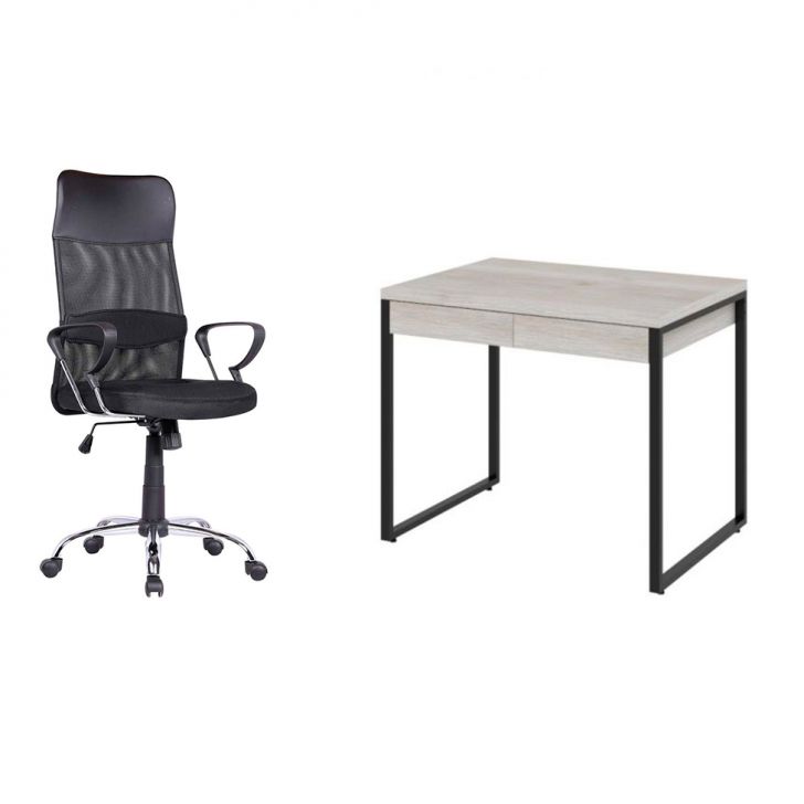 Conjunto de Mesa Kuadra 2 GV Bege com Cadeira de Escritório Diretor Giratória Vancouver Preta