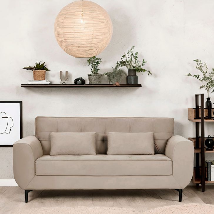 Sofá 3 Lugares Piacenza Suede Bege 202 Cm
