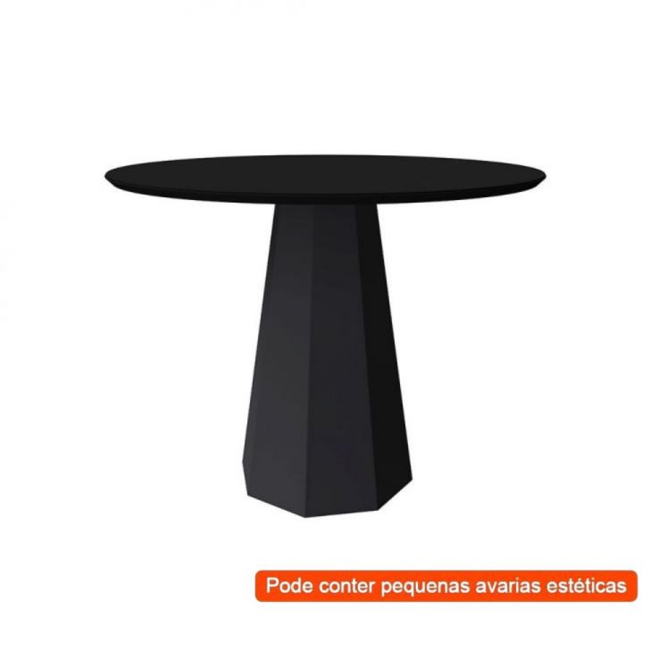 [OUTLET] Mesa de Jantar Redonda com Tampo de Vidro Isis Preta 100 cm