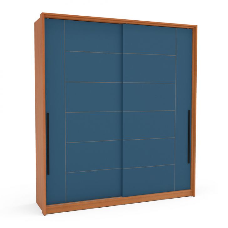 Guarda-roupa Casal Lisboa 2 Portas 2 Gavetas Freijó E Azul