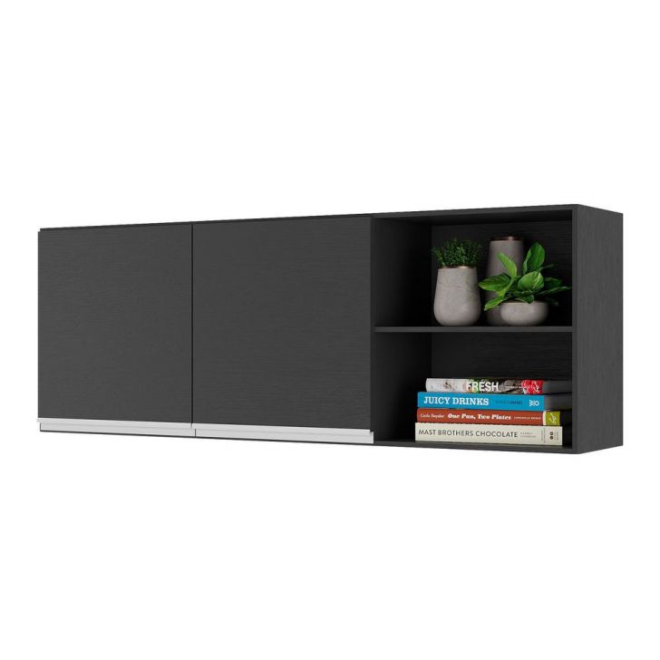 Armário de Cozinha Aéreo 150cm 2 Portas Veneza Multimóveis V3741 Preto/Branco